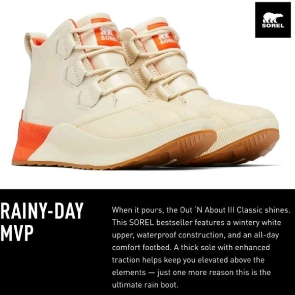 Sorel Women's Out N About III Classic Boot SIZE 7 Bleached Ceramic/ Orange - Picture 2 of 12